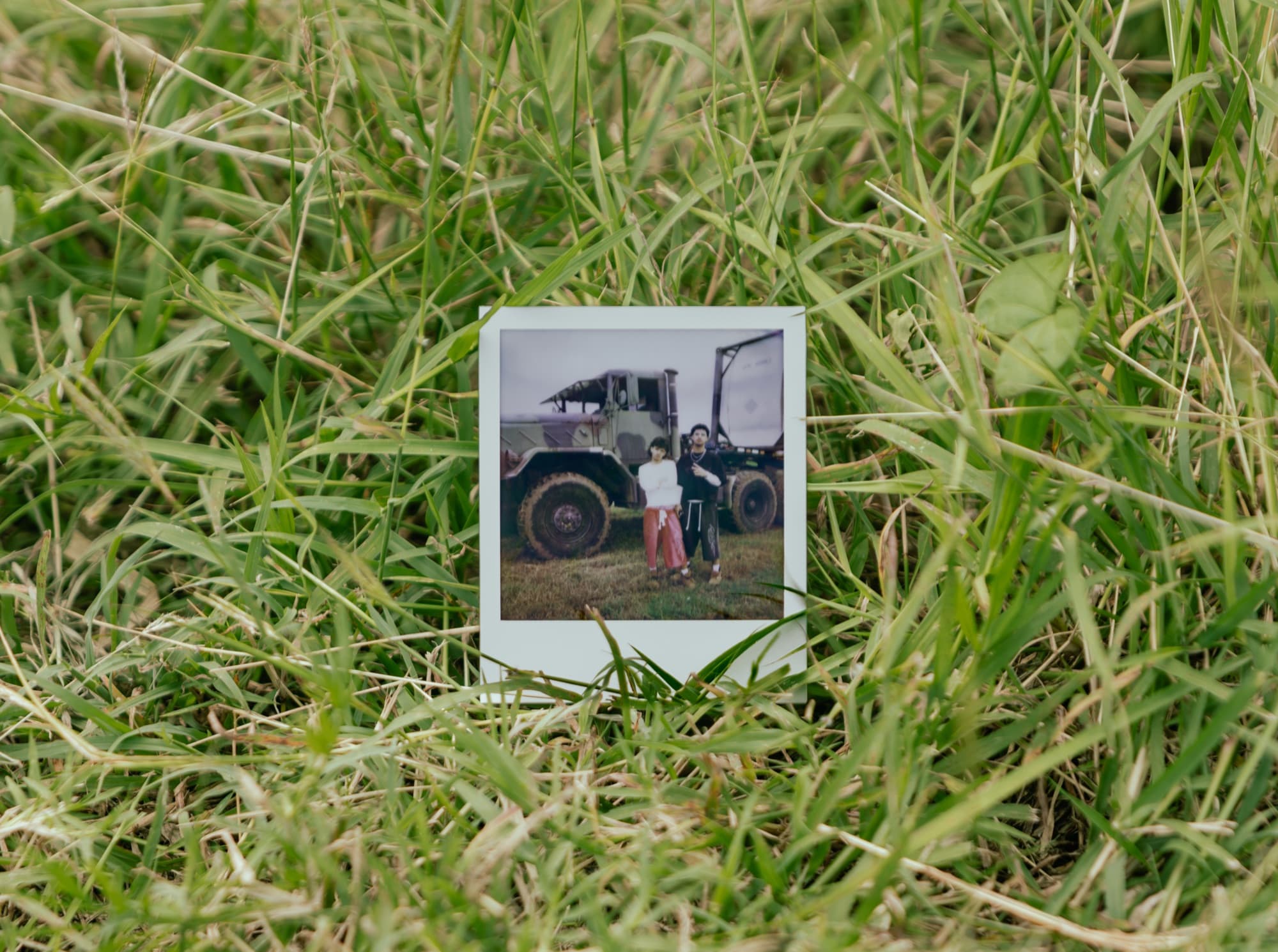 Polaroid frame held up against the shoot