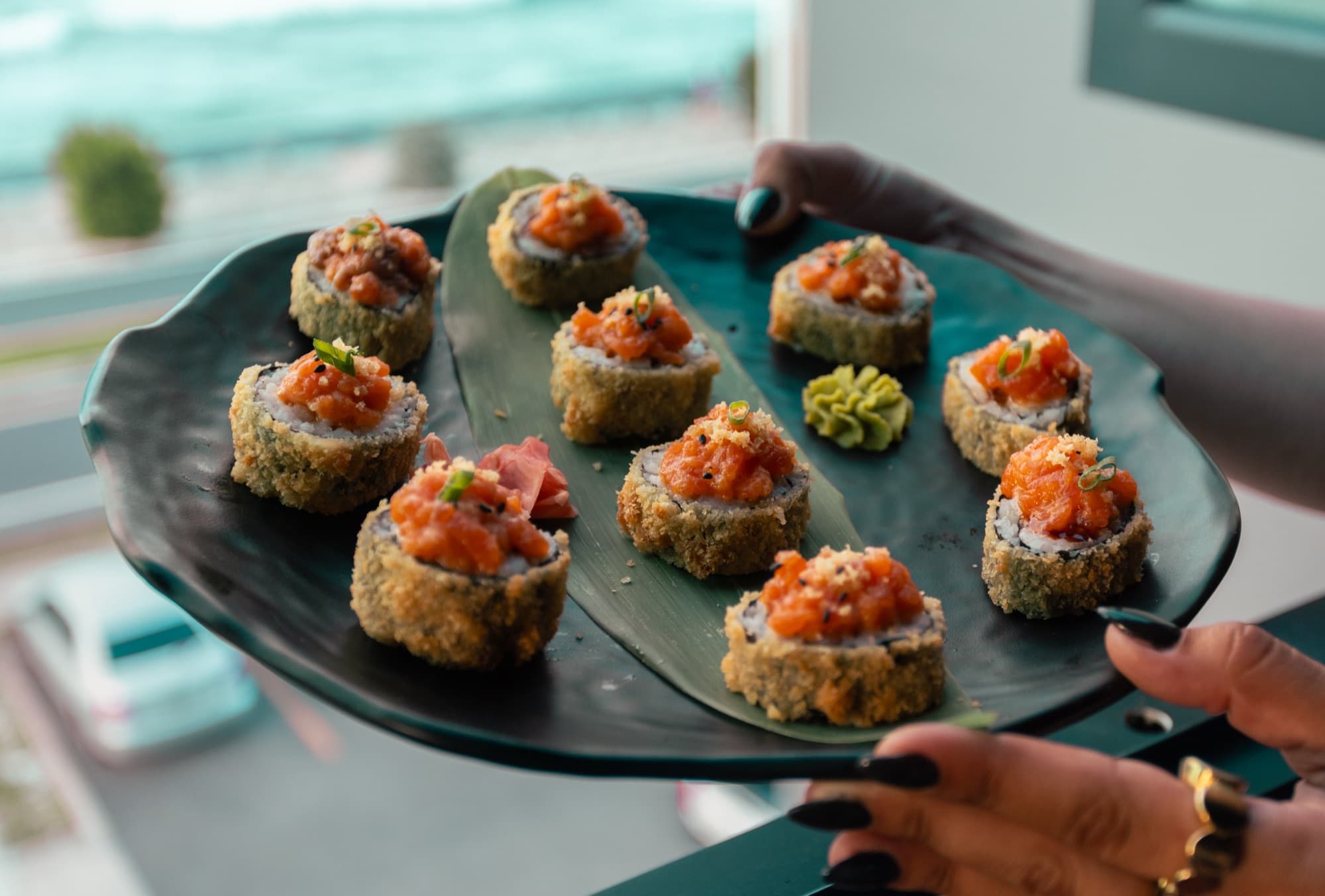 Tray of canapés ready for service