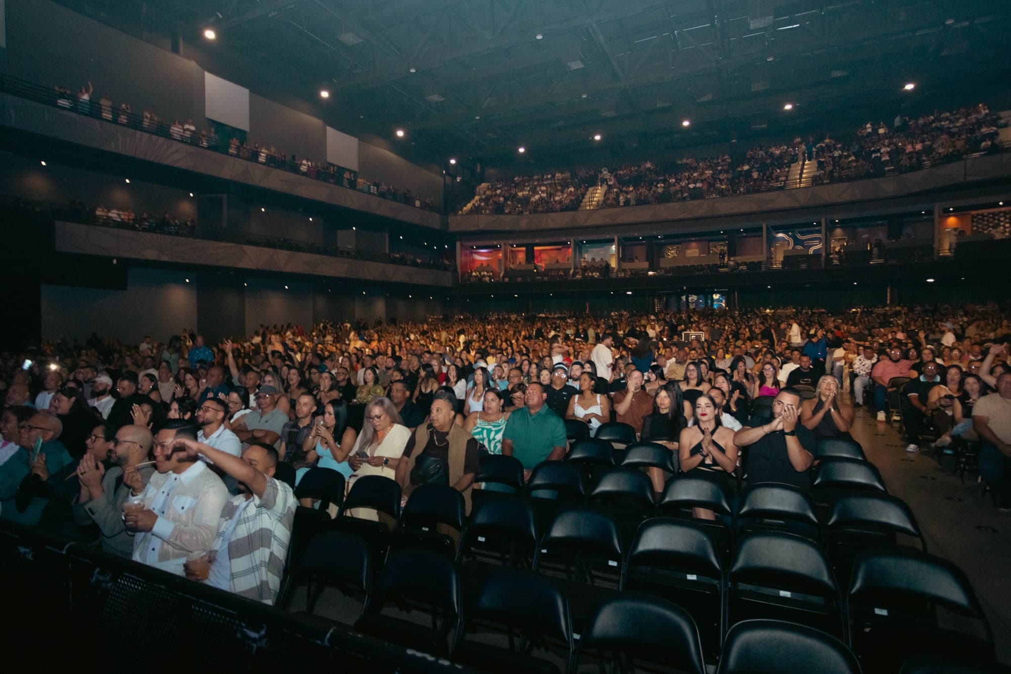 The theater crowd from the stage, every seat taken